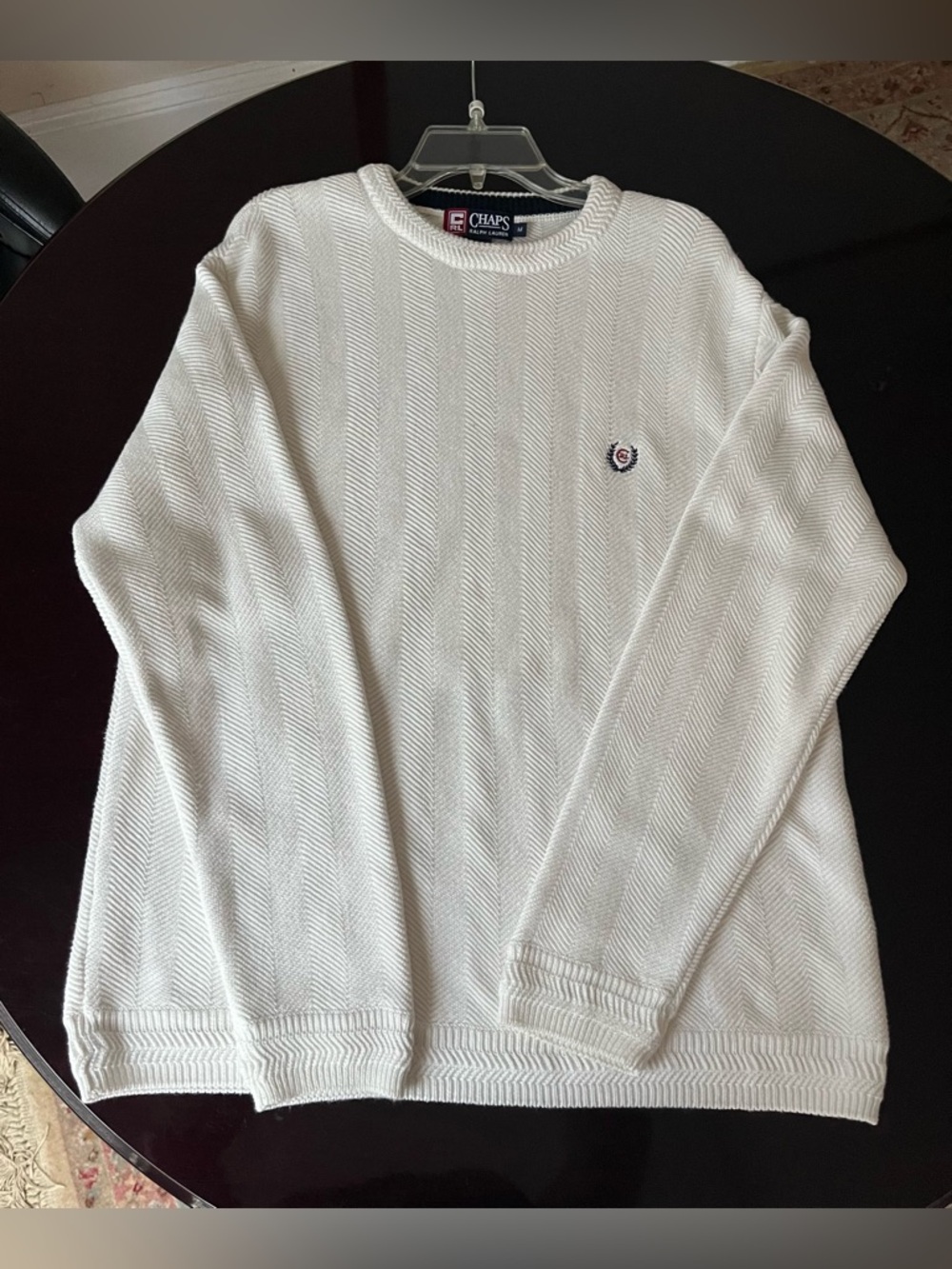 Chaps Ralph Lauren Men's Beige Knit Sweater Medium Preppy Classic Fisherman Golf